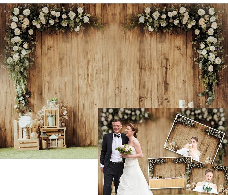DASHAN 7x5ft Wedding Backdrops for Reception Rustic Floral Wood Plank Bridal Shower Backdrop Ceremony Party Decorations Valentine's Day Photography Background Photo Props - Image 1